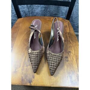 Nina Women's Pointed Toe Slingback Heels Brown Beaded Leather Size 8